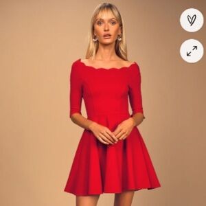 Lulu’s Tip The Scallops Red Scalloped Skater Dress, size medium. NWT.